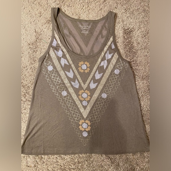 American Eagle Outfitters Women’s Tank Top Large Brown Aztec Geometric Print - Picture 2 of 10